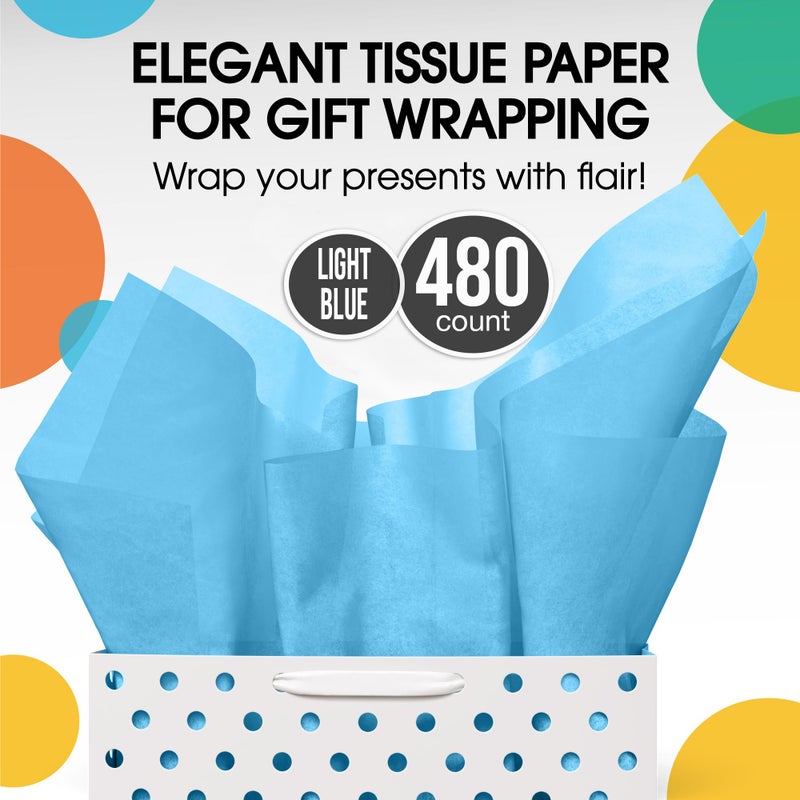 Party Solids Light Blue Tissue Paper for Gift Bags - 20" X 30" Bulk Tissue Paper Light Blue 480 Sheets - 10lb Newsprint for Packing, Birthday Gift Box Filler, Packing Supplies for Moving Supplies - Image 4